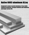 Stack of native 6063 aluminum alloy bars displaying size variations, emphasizing durability and stable properties.