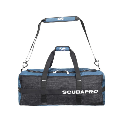 Sport 95 Mesh Dive Bag With Double Duffel Straps And Adjustable Shoulder Strap For Scuba Gear Denim Blue Fabric Top Loading U Shaped Opening Large Cargo Space Inside Pocket And Black Lining