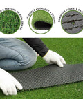 Person installing Cuttable Artificial Grass Turf Mat 1.5x10m Drainage-Friendly Outdoor Carpet for Landscaping Gardens Patios