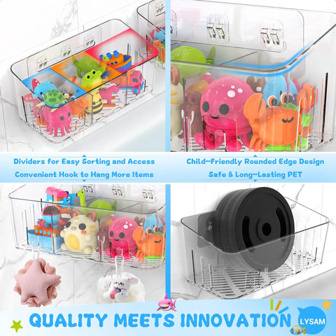 Two Pack Extra Large Bath Toy Storage Bin With Three Quick Drying Compartments Hella Spacious Design Keeps Rubber Ducks And Squirters Securely Stowed Away Total Bathtime Game Changer