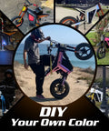 Collage of Electric Dirt Bike For Teens And Adults With Fat Tires 14 Inch And 12 Inch 2000W Motor in various custom colors