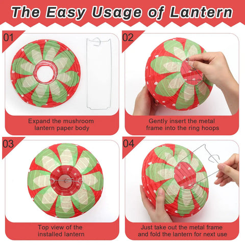 Strawberry Paper Lanterns Set Of 4 Large 8 Inch And 12 Inch Hanging Decor 3D assembly instructions with hands and metal frame