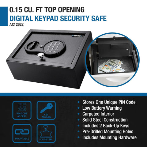 Top Opening Keypad Safe With Silent Mode For Home Or Office Compact Digital Security Box In Solid Steel With Anti Pry Hinges