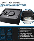 Digital Keypad Safe Box With Solid Steel Construction 0.15 Cu Ft Top Opening Drawer Safe For Home And Office Deadbolts Quick Access