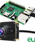 Dope 48MP USB Camera Module With Wide Angle Lens For PC And 3D Printer Monitoring, Laser Engraver And Security Camera, 8000x6000 Resolution, 1/2 Inch IMX586 Sensor, 100 Degree FOV, Jetson Nano And Raspberry Pi Compatible beside Raspberry Pi board.