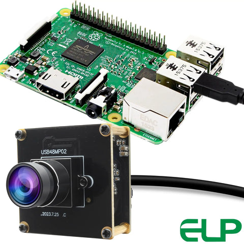 Dope 48MP USB Camera Module With Wide Angle Lens For PC And 3D Printer Monitoring, Laser Engraver And Security Camera, 8000x6000 Resolution, 1/2 Inch IMX586 Sensor, 100 Degree FOV, Jetson Nano And Raspberry Pi Compatible beside Raspberry Pi board.