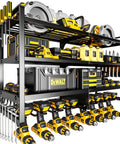 Large Power Tool Organizer Wall Mount Four Layer Beefy Heavy Duty Steel Rack With 400lbs Capacity Battery Storage And Eight Cordless Drill Holders