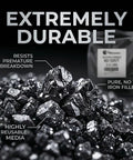 Silicon Carbide Sandblasting Media Pro Grade 60 Grit with close-up of sharp black grit highlighting durability and reuse benefits.