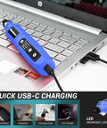 Cordless Rotary Tool Kit With 5 Variable Speeds And 70 Accessories USB C Charging 3 7 Volt Battery Power plugged into laptop