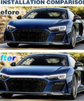 Installation comparison of car with and without Lit 70 Inch 12V LED Hood Light Strip With Flexible Waterproof Design