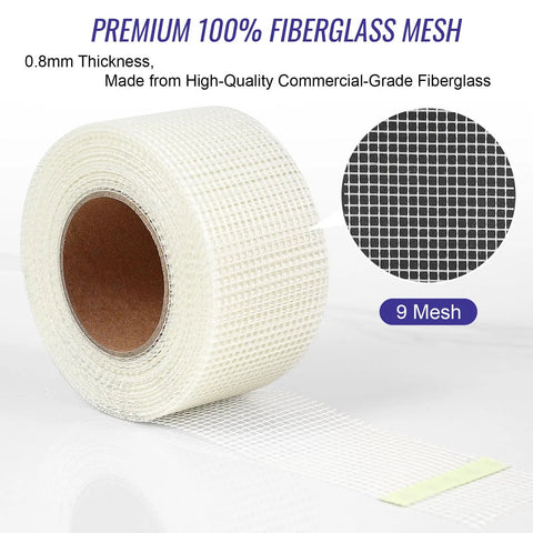 2 Inch By 100 Foot Fiberglass Drywall Repair Tape Self Adhesive Joint Tape For Wall Patches And Cracks, 9x9 mesh roll