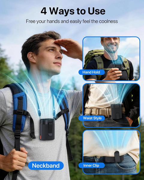 Ultra Strong 6600RPM Portable Waist Fan With 4 Speeds And 25 Hour Battery Life, usage styles on person in various positions