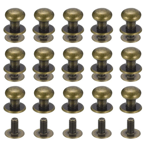 Set of 15 bronze 8mm ball head stud rivets with screw back for DIY leather crafts, handbags, and belts.