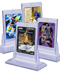 Magnetic Trading Card Holders 4 Pack With Acrylic Stands For MTG Sports Baseball Football And Game Cards Display And Storage Durable Card Protectors For Collectors And Fans showcasing diverse sports cards