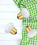 4 Pack R14 Mini Reflector Light Bulbs 40W 120V Dimmable E26 Base Frosted Spotlight Lamps on green checkered fabric