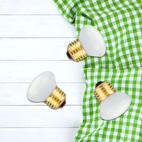 4 Pack R14 Mini Reflector Light Bulbs 40W 120V Dimmable E26 Base Frosted Spotlight Lamps on green checkered fabric