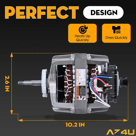 Samsung Compatible Dryer Motor Replacement DFS270ZSEL1 Induction Motor, 10.2x2.6 inches, side view with wiring detail.