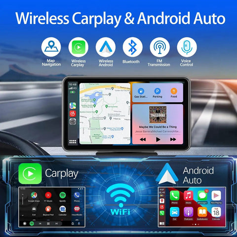 Wireless Portable 7 Inch Touchscreen Car Stereo With Bluetooth Voice Control HD 1080p Display GPS navigation interface