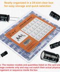 Massive 630 Piece Aluminum Electrolytic Capacitor Kit With 18 Capacitance Values, clear box, radial design