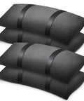 Stack of black 200 Lb Umbrella Base Weight Sandbags Set, 4 Fillable Heavy Duty Weatherproof Sand Bags for outdoor use.