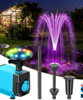 Pond Fountain Pump Kit with RGB Lights and Remote Control, Submersible 660GPH Water Pump for Garden Ponds, Three Nozzles Included