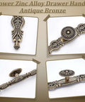 Antique Floral Cabinet Handles Set For Kitchen Cabinets, Bronze Vintage Door Pulls, 6.57 Inch Length, 3.8 Inch Hole Spacing