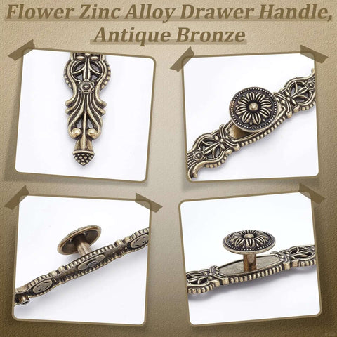 Antique Floral Cabinet Handles Set For Kitchen Cabinets, Bronze Vintage Door Pulls, 6.57 Inch Length, 3.8 Inch Hole Spacing