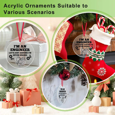 Cool Acrylic Circle Tag Gift For Engineers Nerdy Chemical And Mechanical Engineering Ornament on Christmas tree