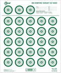 EZ Aim IBS Rimfire Paper Shooting Targets 14x17 Inch, 25 Targets Per Sheet, displayed with green bullseyes on white paper