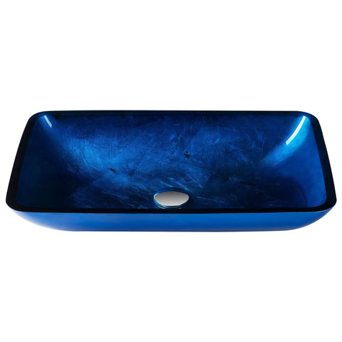 Rectangular Blue Glass Vessel Sink For Bathroom 22 Inch Above Counter Design Scratch Resistant And Easy Clean Interior Coordinates With Wall Mount Or Vessel Faucets For A Sleek Dope Modern Look.