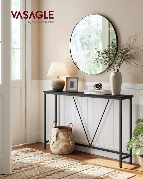 Slim Entryway Console Table With Industrial Chic Matte Black Steel Pipes, Narrow Living Room And Bedroom Sofa Table, Easy Assembly