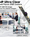 8MP Ultra Clear USB Camera Module with IMX179 sensor for computer and laser engraver, displayed with office meeting visuals