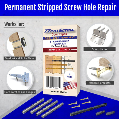 4 Pack Permanent Door Hinge Repair Kit For Stripped Screw Holes Fix Loose Hinges Fast Reinforce Door Jambs And Strike Plates