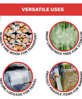Top Shelf 18 Inch Stretch Wrap 80 Gauge Clear Plastic Film 4 Pack Bulk Rolls used to bundle firewood for transport.