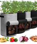 Potato Grow Bags With Flap 10 Gallon 4 Pack Planter Pots With Handles And Harvest Window For Potatoes Tomatoes And Vegetables
