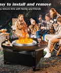 Beefy 40 Inch Fire Pit Surround Tabletop For Solo Stove Bonfire And Ranger, powder-coated steel, with family gathered