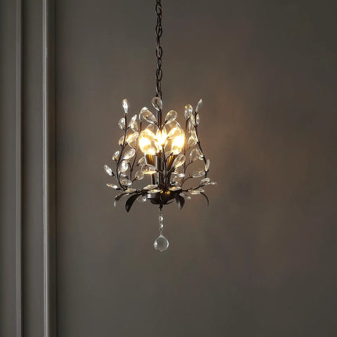 Oil Rubbed Bronze 12 Inch 3 Light Dope Bohemian Pendant Light With Vintage LED Branch Ceiling Fixture, acrylic crystals