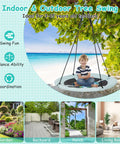 Child on 40 Inch Saucer Tree Swing For Kids With Carabiners, Adjustable Hanging Ropes From 55 To 71 Inches, Weatherproof 600D Oxford Cloth Seat