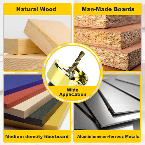 Pro Grade Built To Last Adjustable Depth Stop Countersink Drill Bit Set Carbide Tipped for Clean Countersinks 82 Degree Head with adaptable material use on wood, boards, fiberboard, and metals.