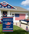 Double Sided 12x18 Inch USA Garden Flag Celebrating 250 Years Of Freedom Patriotic 1776 To 2026 Commemorative Banner displayed