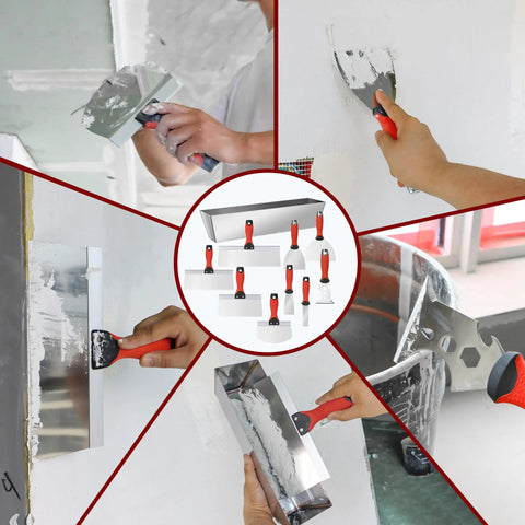 All In One Drywall Repair Kit 10 Piece Set With 4 Putty Knives 1 2 4 6 Inches 3 Taping Knives 8 10 12 Inches 9 In 1 Painters