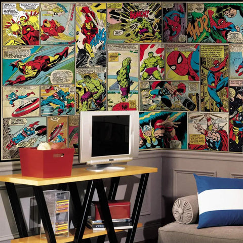 Marvel Hero Peel And Stick Wall Mural Dope 10.5 Ft By 6 Ft Easy Spray And Stick Install No Glue Needed Reusable Vinyl Wall Art for kid rooms.