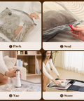 Rechargeable Cordless Travel Vacuum Pump And Compression Bags Set For Carry On Luggage, 9 Piece Combo usage steps