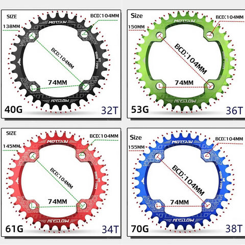 Variety of Pro-Grade 104BCD Oval Chainring 30T-52T CNC Machined 7075-T6 Aluminum Narrow-Wide MTB Road Bike Chainwheel