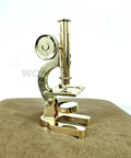 Top Shelf Handmade Solid Brass Microscope With Adjustable Focus Knob, 8 inches tall, decorative desktop display.