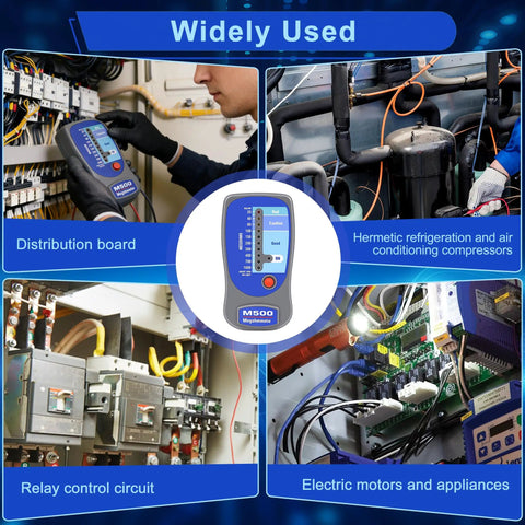 High Voltage Insulation Tester Megohmmeter Up To 1000 Megohms At 500 Volts For HVAC Pros Tough Impact Resistant Meter With Soft Case LED Zone Indicator Compatible With Supco M500 Ideal For Compressor And Motor Windings used at distribution boards and compressors