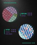 Comparison showing diamond drill alignment before and after using 9 Piece Diamond Painting Zigzag Ruler Set For Beginners.