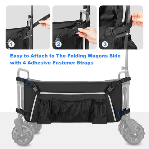 Grab And Go Side Pocket For Folding Wagons With Reflective Strip And Mesh Pouch Built For Umbrella And Small Accessories
