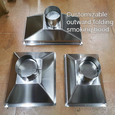 Heavy-Duty Stainless Steel Fume Extraction Arm With Square Hood, 4-Inch Flexible Smoke Collector with customizable smoking hoods.