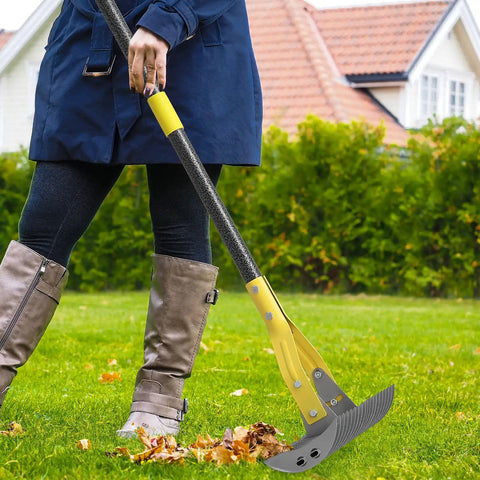 Using 19 Tine Cold Pressed Steel Dethatcher Rake With 72 Inch Adjustable Handle And Ergonomic Grip For Lawn Care